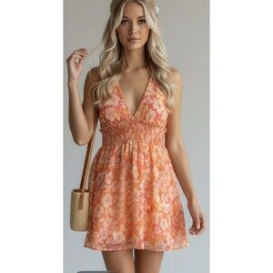 NWT women's MADDEN NYC pink & orange knit SUNDRESS - sizeXS. Holter Dress